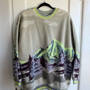 Urban Outfitters Mountain Scene Crewneck Sweater - Gray/Green/Purple